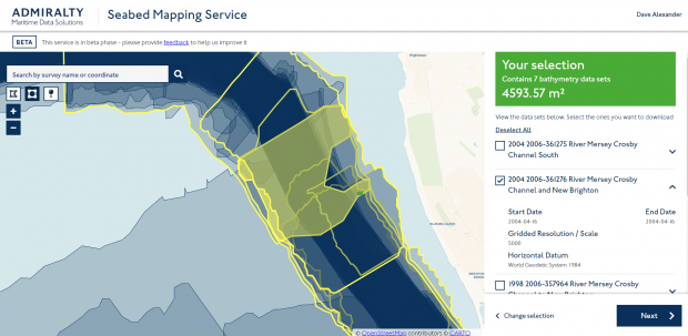 Screenshot of seabed mapping service