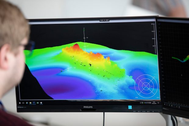 UKHO Staff analysing bathymetric data of a wreck