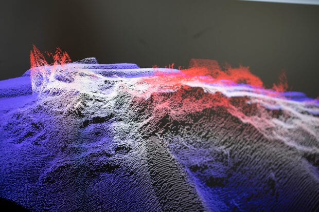 A digital visualisation of seabed mapping depicting shape and movement