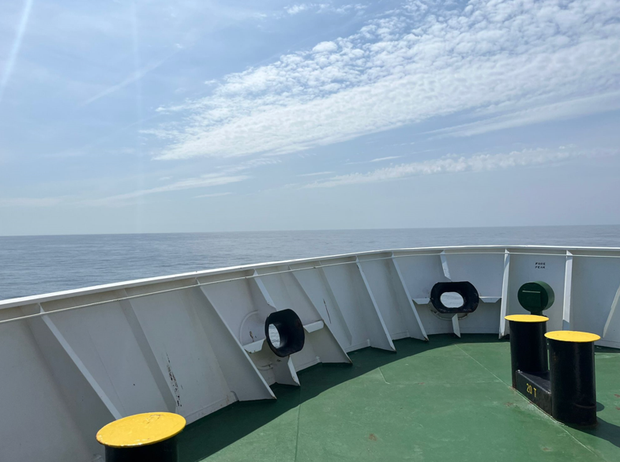 View out to sea from the deck of the survey vessel